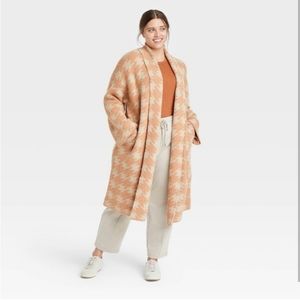 Houndstooth Open Front Cardigan